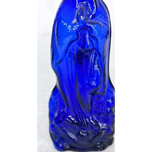 Cobalt Blue Mary Bottle Holy Water Blown Glass 5 3/4 inches - Picture 3 of 11